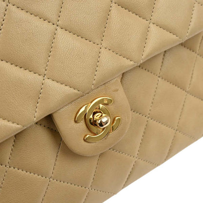 Chanel Beige Lambskin Classic Square Flap Shoulder Bag 20