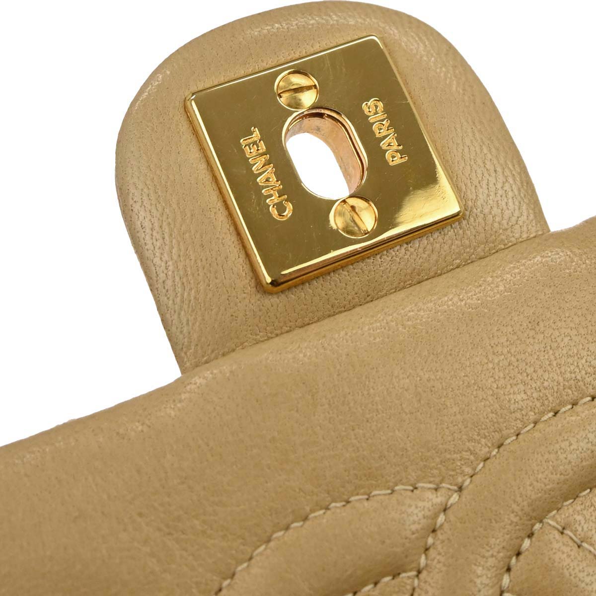 Chanel Beige Lambskin Classic Square Flap Shoulder Bag 20