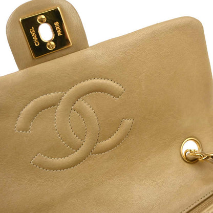 Chanel Beige Lambskin Classic Square Flap Shoulder Bag 20