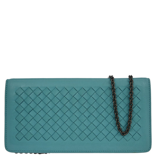 Bottega Veneta Blue Lambskin Intrecciato WOC Shoulder Bag