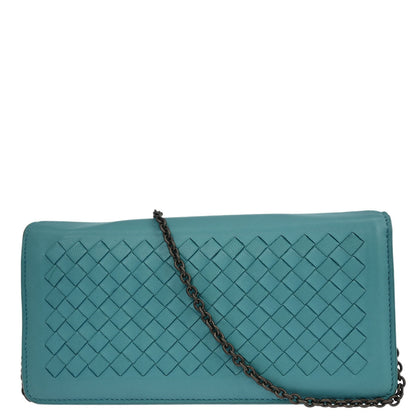 Bottega Veneta Blue Lambskin Intrecciato WOC Shoulder Bag