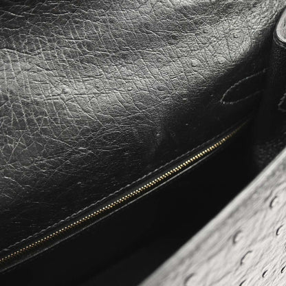 Hermes * Black Ostrich Kelly 32 Sellier 2way Shoulder Handbag