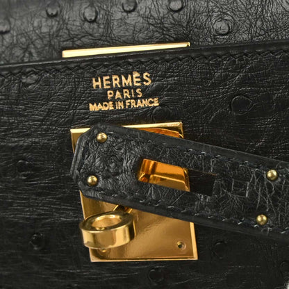 Hermes * Black Ostrich Kelly 32 Sellier 2way Shoulder Handbag