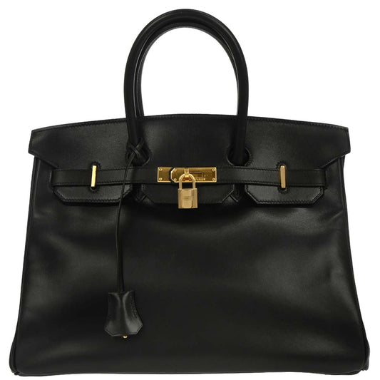 Hermes Black Box Calf Birkin 35 Handbag
