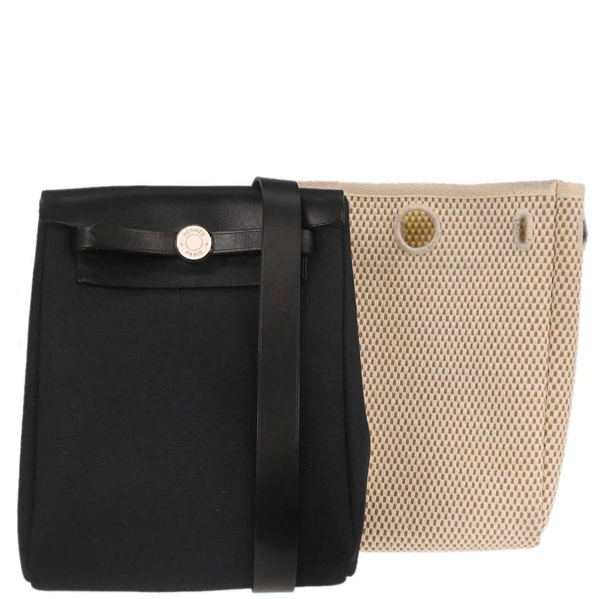 Hermes Black Natural Toile Officier GM Herbag TPM 2 in 1 Shoulder Bag