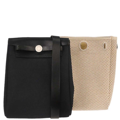 Hermes Black Natural Toile Officier GM Herbag TPM 2 in 1 Shoulder Bag