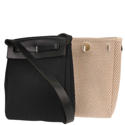 Hermes Black Natural Toile Officier GM Herbag TPM 2 in 1 Shoulder Bag