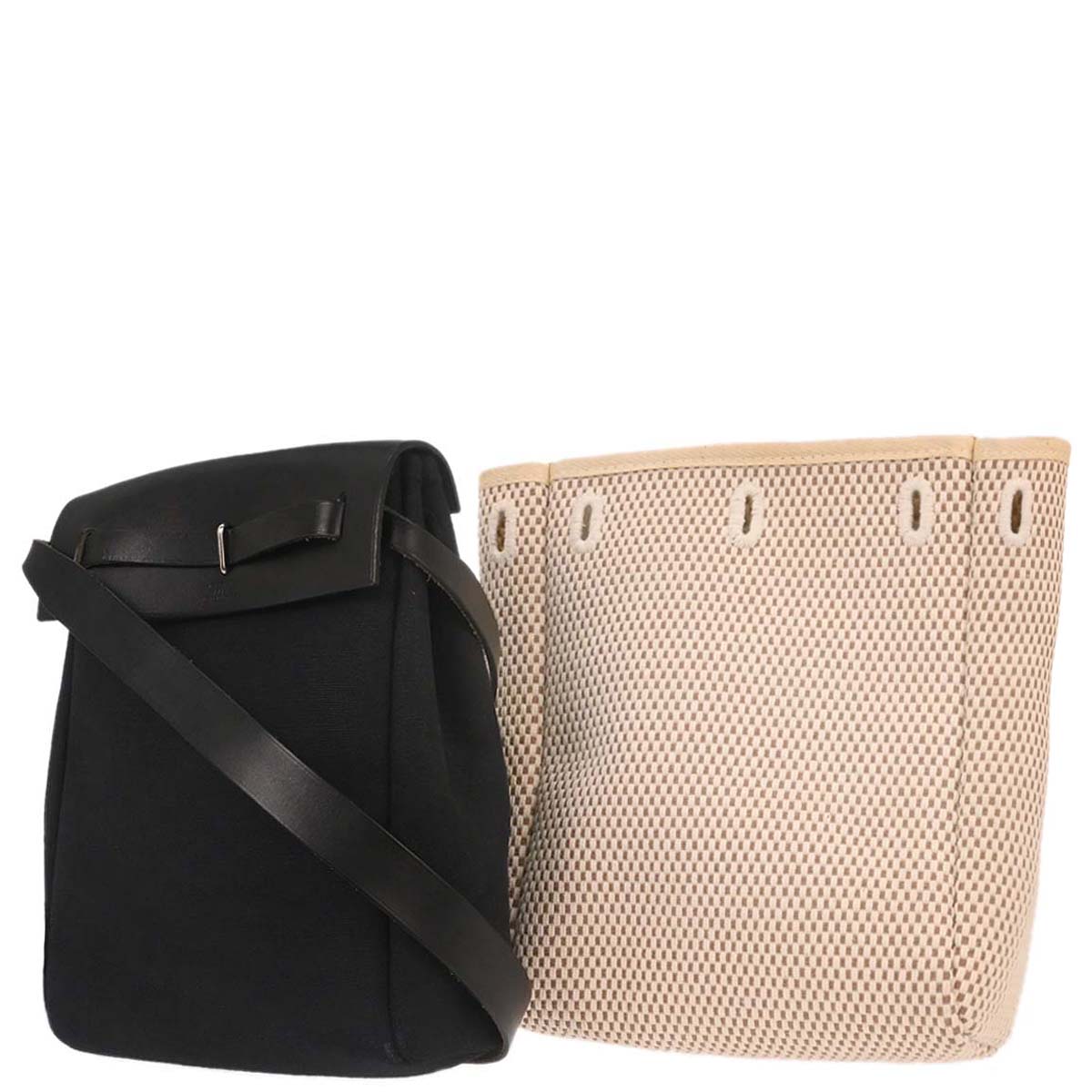 Hermes Black Natural Toile Officier GM Herbag TPM 2 in 1 Shoulder Bag