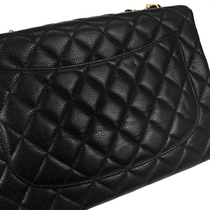 Chanel 1997-1999 Black Caviar Skin Jumbo Classic Flap Shoulder Bag