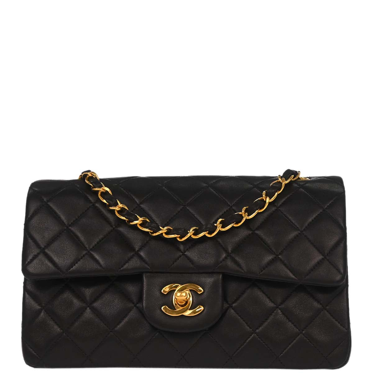 Chanel 1991-1994 Black Lambskin Small Classic Double Flap Shoulder Bag