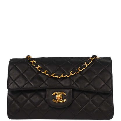 Chanel 1991-1994 Black Lambskin Small Classic Double Flap Shoulder Bag