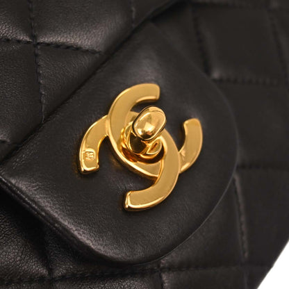 Chanel 1991-1994 Black Lambskin Small Classic Double Flap Shoulder Bag