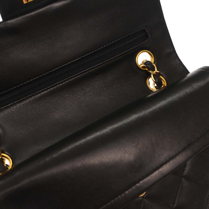 Chanel 1991-1994 Black Lambskin Small Classic Double Flap Shoulder Bag
