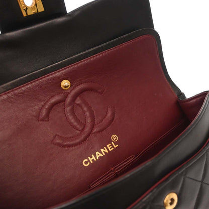 Chanel 1991-1994 Black Lambskin Small Classic Double Flap Shoulder Bag