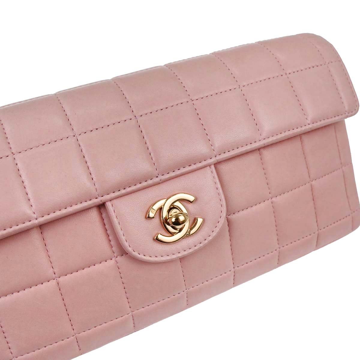 Chanel 2003-2004 Pink Lambskin East West Choco Bar Shoulder Bag