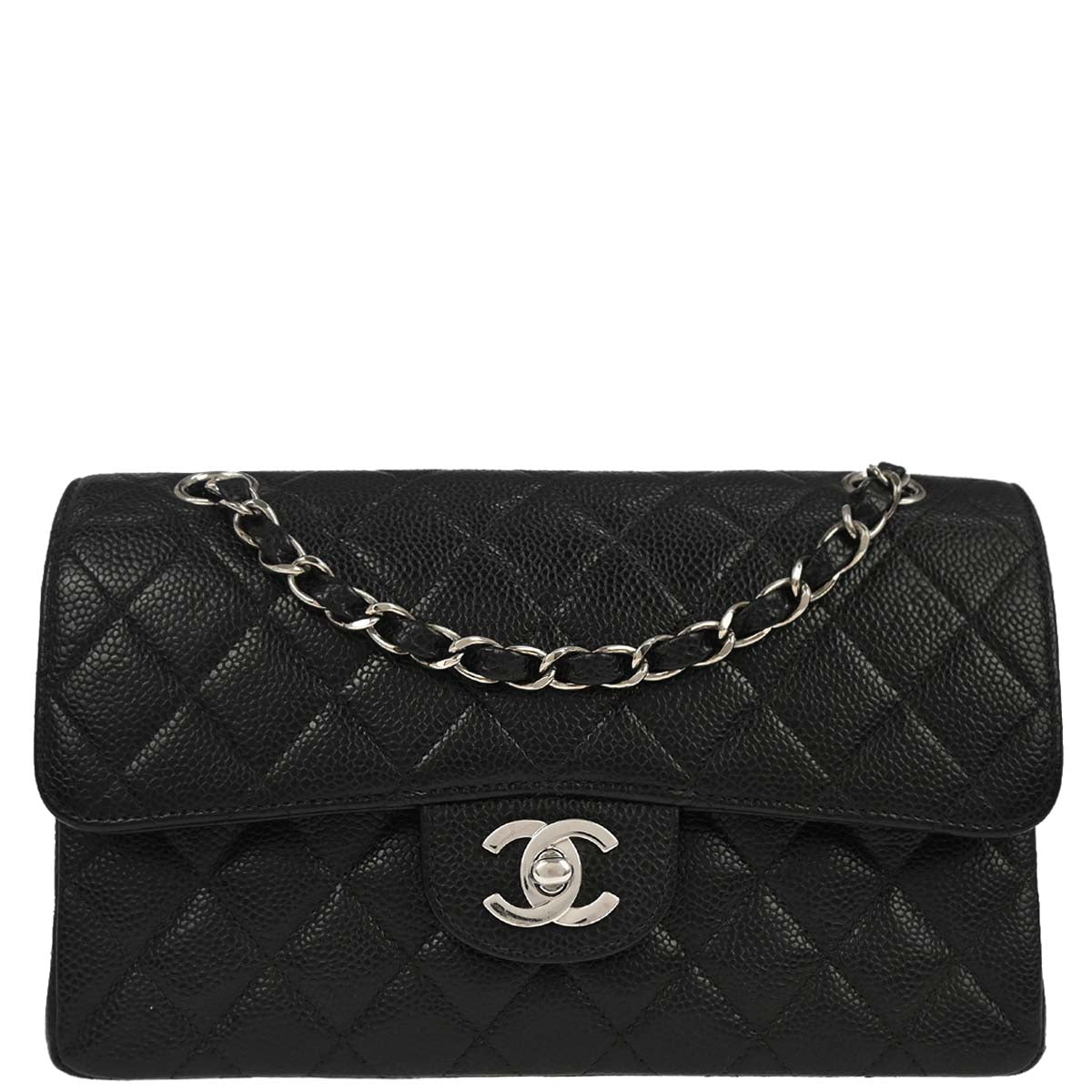 Chanel 2000-2002 Black Caviar Skin Small Classic Double Flap Shoulder Bag