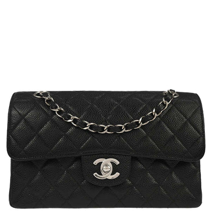 Chanel 2000-2002 Black Caviar Skin Small Classic Double Flap Shoulder Bag