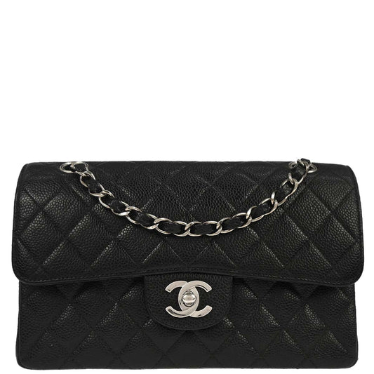 Chanel 2000-2002 Black Caviar Skin Small Classic Double Flap Shoulder Bag