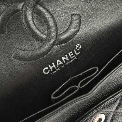 Chanel 2000-2002 Black Caviar Skin Small Classic Double Flap Shoulder Bag