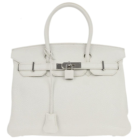 Hermes White Taurillon Clemence Birkin 30 Handbag