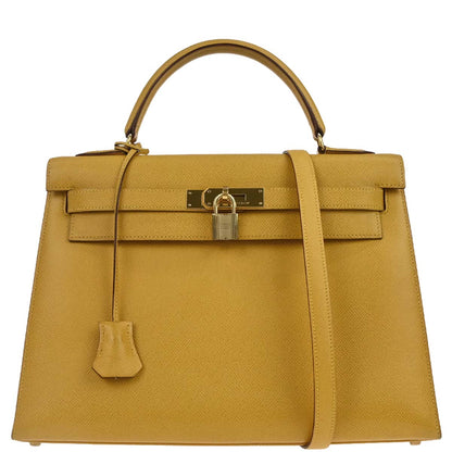 Hermes Jaune Courchevel Kelly 32 Sellier 2way Shoulder Handbag