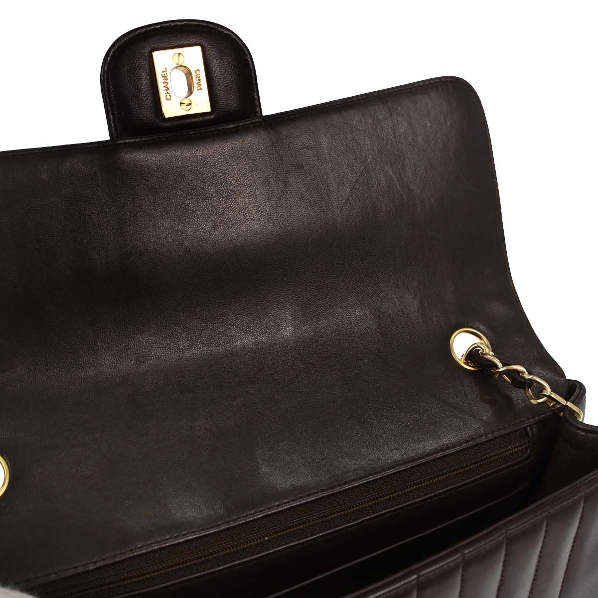 Chanel 1991-1994 Brown Lambskin Mademoiselle Single Flap Shoulder Bag