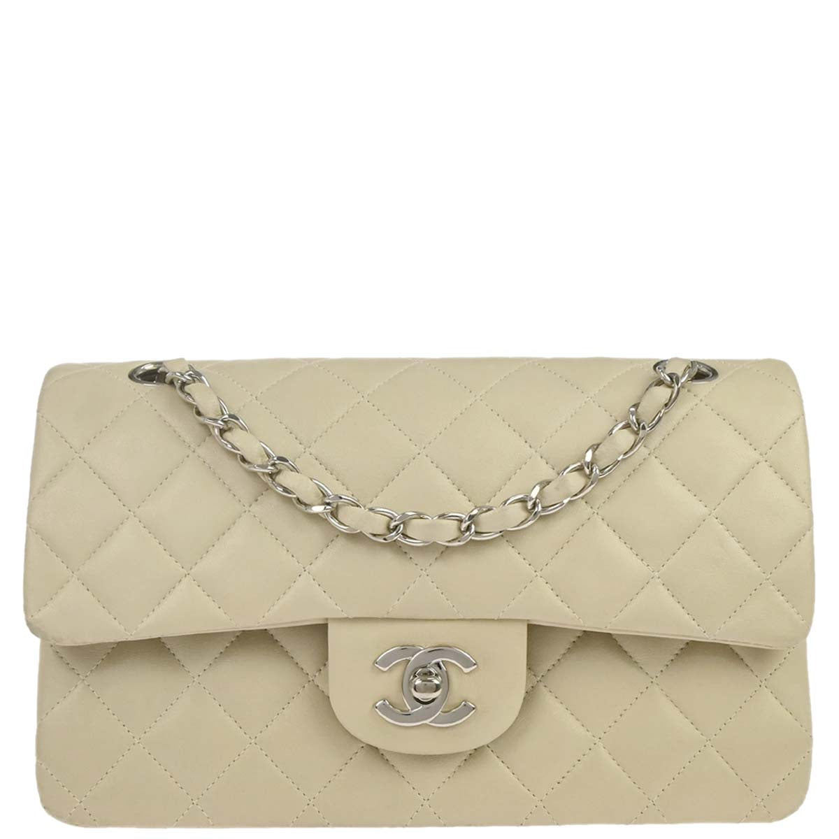 Chanel 1997-1999 Ivory Lambskin Small Classic Double Flap Shoulder Bag