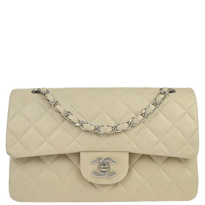 Chanel 1997-1999 Ivory Lambskin Small Classic Double Flap Shoulder Bag