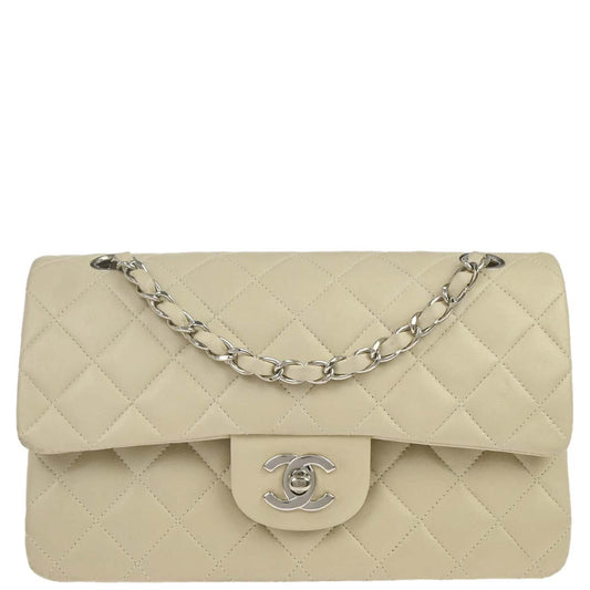 Chanel 1997-1999 Ivory Lambskin Small Classic Double Flap Shoulder Bag