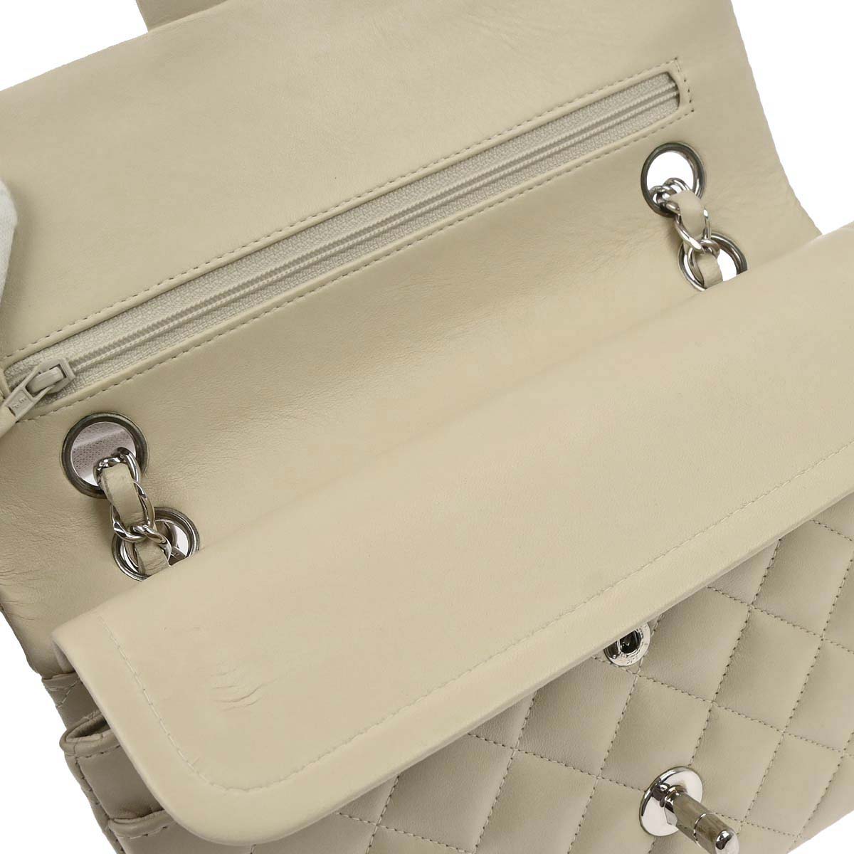 Chanel 1997-1999 Ivory Lambskin Small Classic Double Flap Shoulder Bag