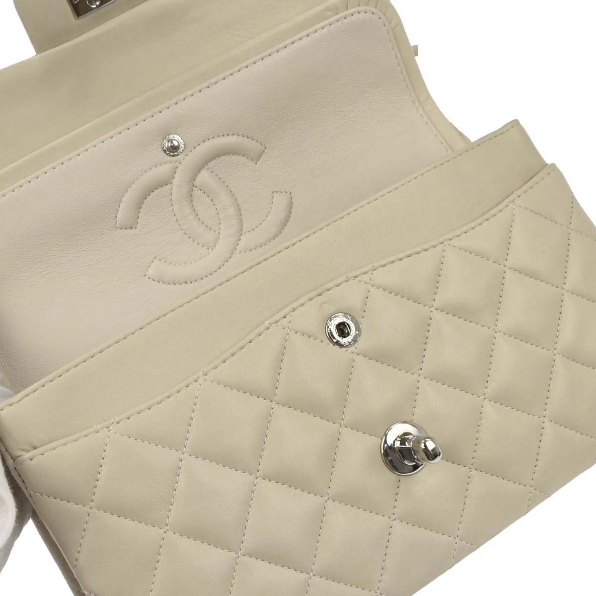 Chanel 1997-1999 Ivory Lambskin Small Classic Double Flap Shoulder Bag