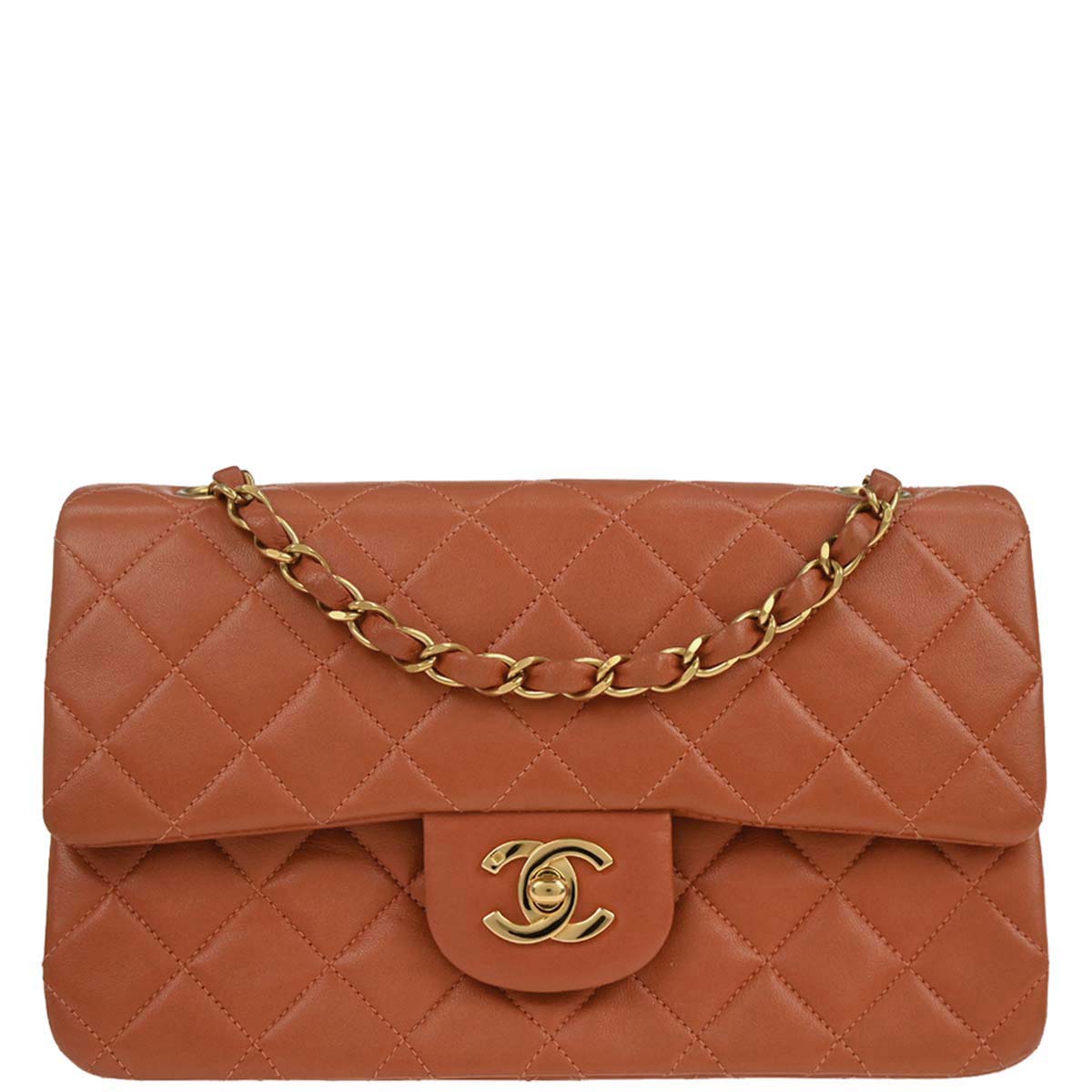 Chanel 1996-1997 Orange Lambskin Small Classic Double Flap Shoulder Bag