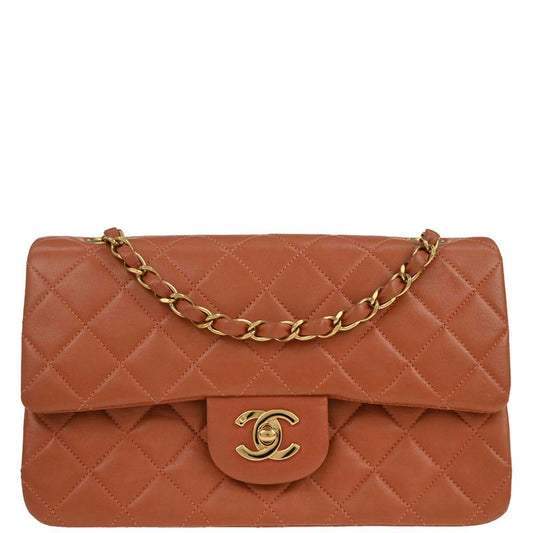 Chanel 1996-1997 Orange Lambskin Small Classic Double Flap Shoulder Bag