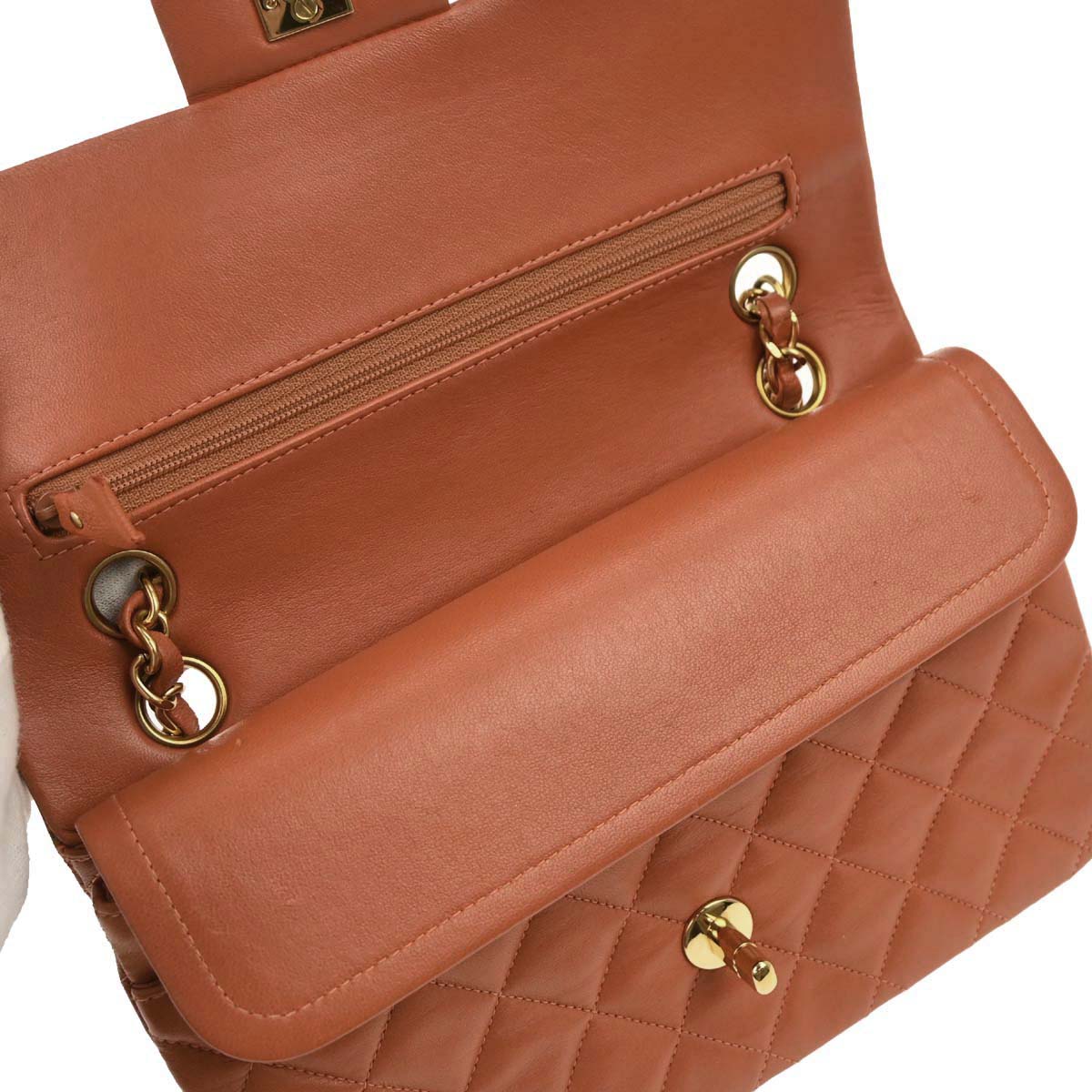 Chanel 1996-1997 Orange Lambskin Small Classic Double Flap Shoulder Bag