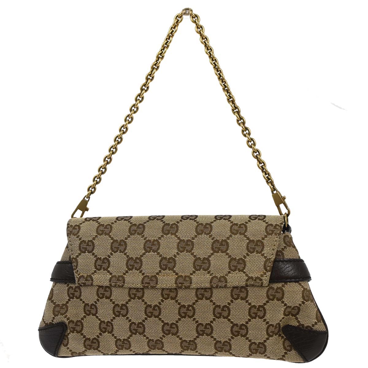 Gucci Beige Canvas GG Horsebit Clutch Chain Handbag