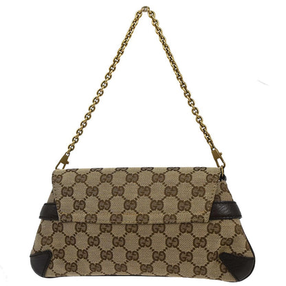Gucci Beige Canvas GG Horsebit Clutch Chain Handbag