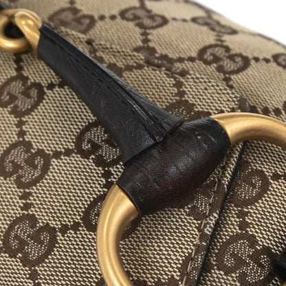 Gucci Beige Canvas GG Horsebit Clutch Chain Handbag