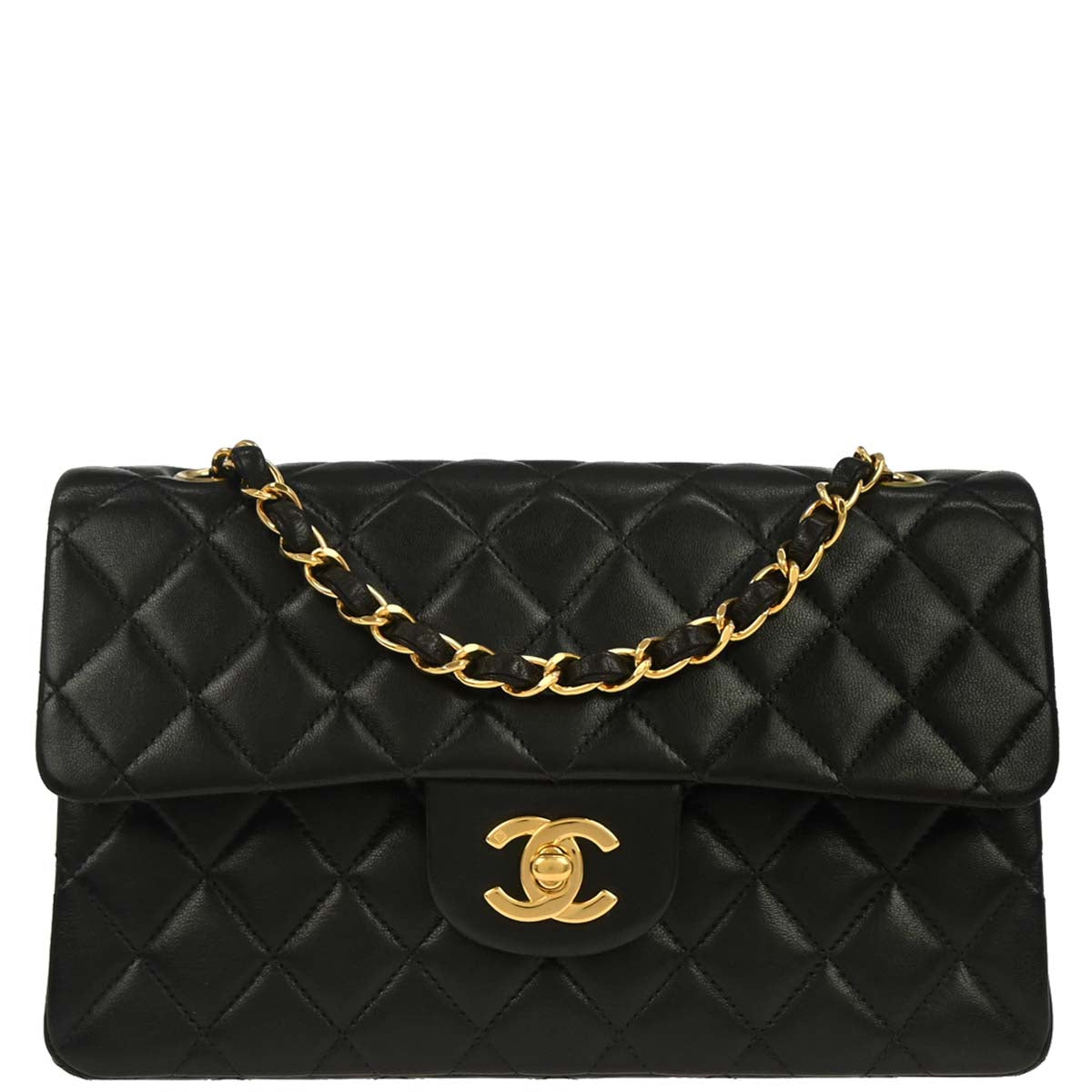 Chanel 1997-1999 Black Lambskin Small Classic Double Flap Shoulder Bag