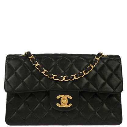Chanel 1997-1999 Black Lambskin Small Classic Double Flap Shoulder Bag