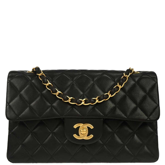 Chanel 1997-1999 Black Lambskin Small Classic Double Flap Shoulder Bag