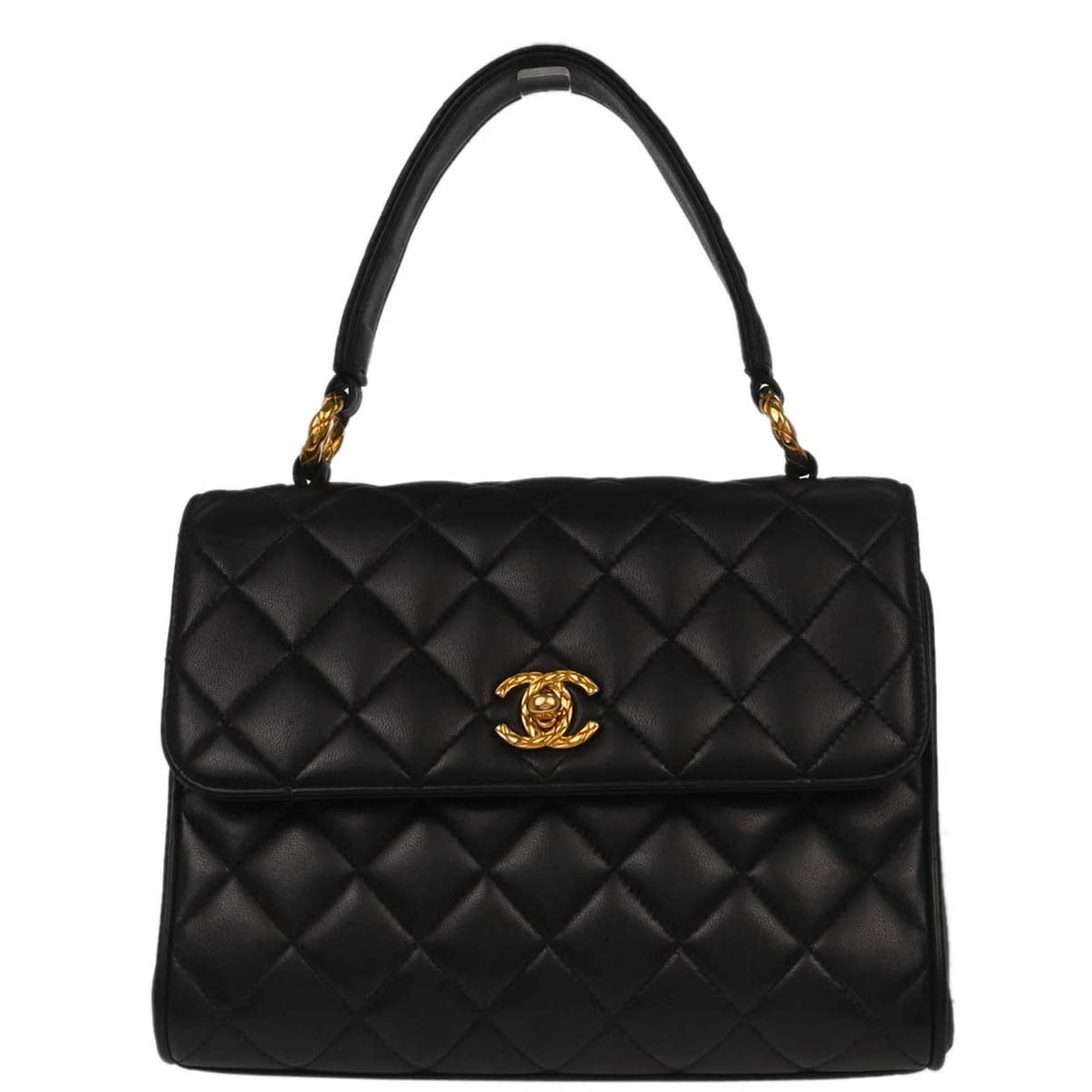 Chanel 1991-1994 Black Lambskin Straight Flap Handbag