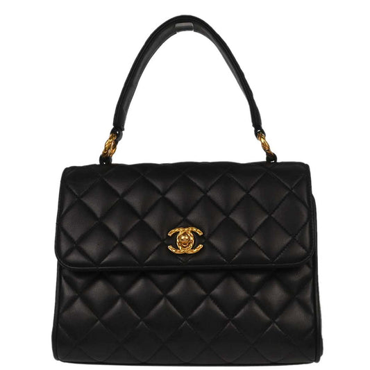 Chanel 1991-1994 Black Lambskin Straight Flap Handbag