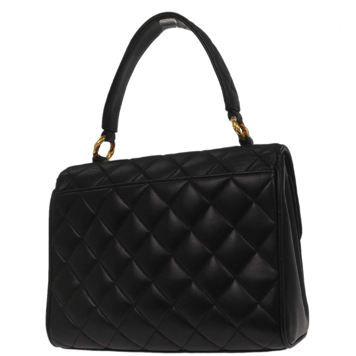Chanel 1991-1994 Black Lambskin Straight Flap Handbag