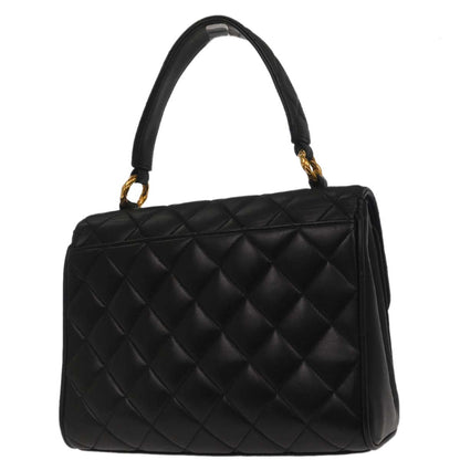 Chanel 1991-1994 Black Lambskin Straight Flap Handbag