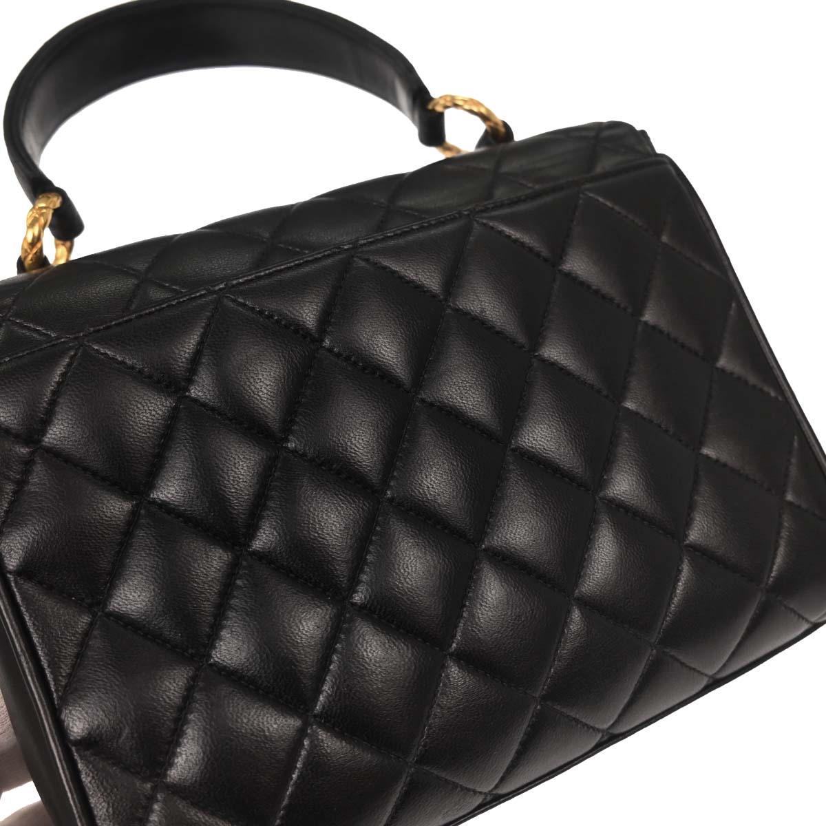 Chanel 1991-1994 Black Lambskin Straight Flap Handbag