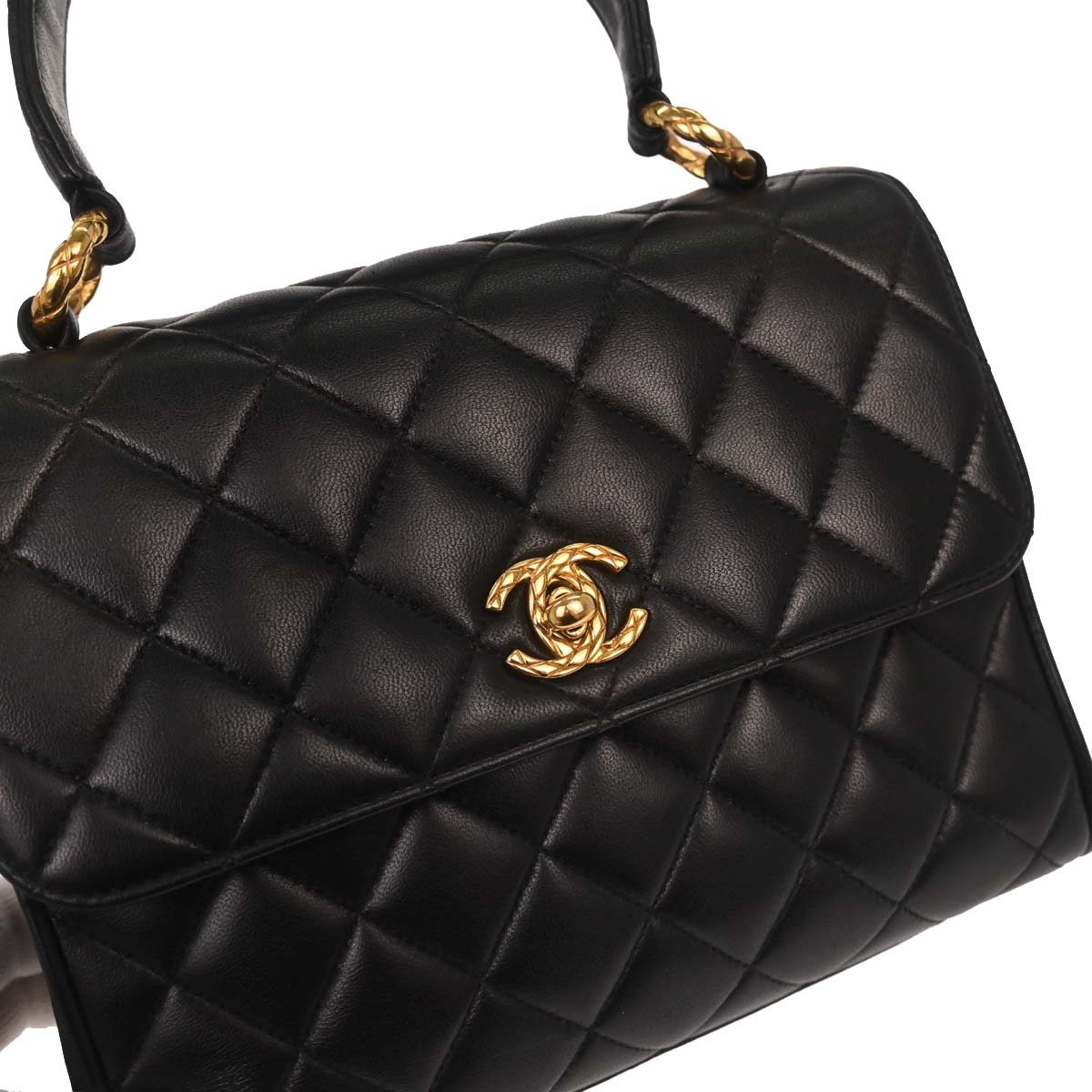 Chanel 1991-1994 Black Lambskin Straight Flap Handbag