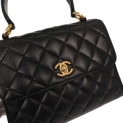 Chanel 1991-1994 Black Lambskin Straight Flap Handbag