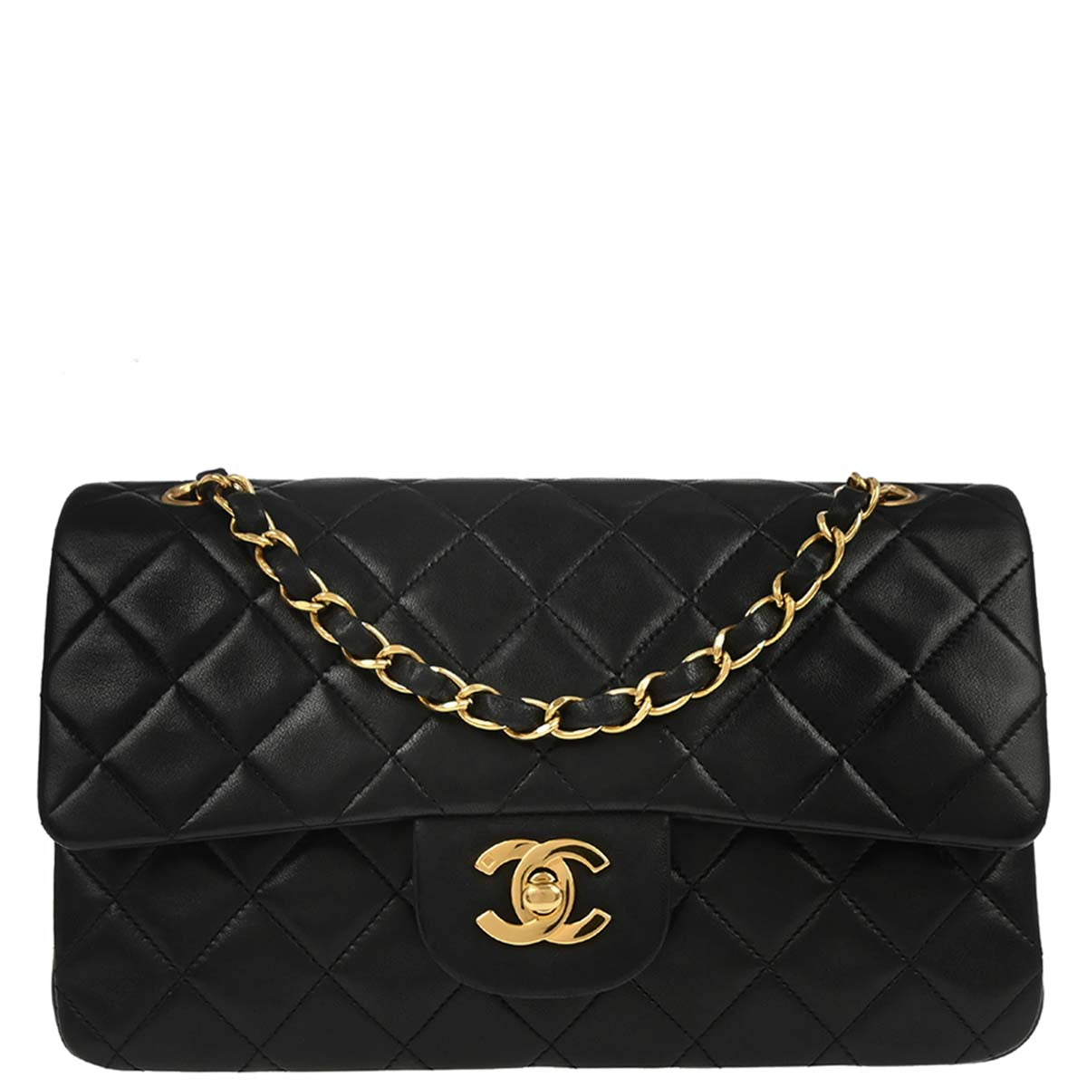 Chanel 1994-1996 Black Lambskin Small Classic Double Flap Shoulder Bag