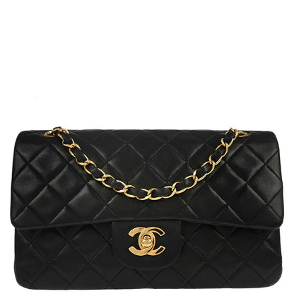 Chanel 1994-1996 Black Lambskin Small Classic Double Flap Shoulder Bag
