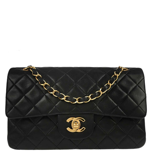 Chanel 1994-1996 Black Lambskin Small Classic Double Flap Shoulder Bag